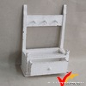 Vintage White Wooden Wall Shelf Design with 1 Drawer